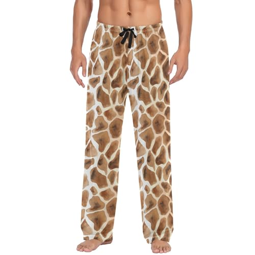 Giraffe Print Men's Pajamas Pants Cotton Sleep Bottoms Pants Lounge Sleepwear - S2