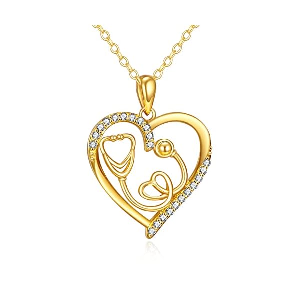KECHO 14K Solid Gold Nurse Gifts for Women Heart Stethoscope Nurse Earrings Stethoscope Pendant Necklace Graduation Birthday Christmas Jewelry Gifts for Doctor Nurse Medical Student