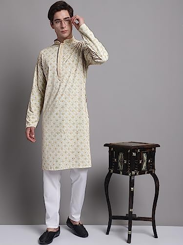 Image of Jompers Men's Regular Fit Cotton Chikankari Embroidered and Sequence Kurtas
