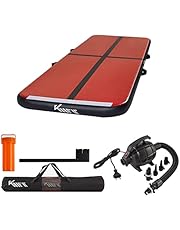 KM Fit - Tappetino da ginnastica gonfiabile, per Airtrack, 5 m, con borsa per il trasporto, pompa ad aria elettrica e set di toppe, resistente ai raggi UV, tappetino da allenamento sportivo.