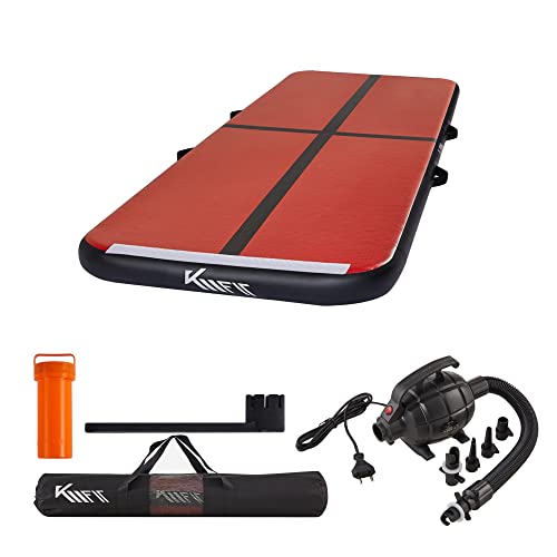 KM Fit Tappetino da ginnastica gonfiabile, per Airtrack, 3 m, colore nero e rosso, con borsa per il trasporto, pompa ad...