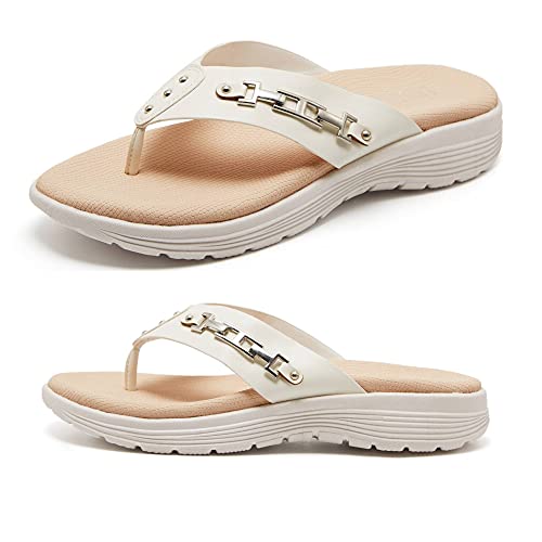 LRECHEU Wedge Flip Flops Sandals for Women, Lightweight Casual Thong Sandals Like Walking On Clouds