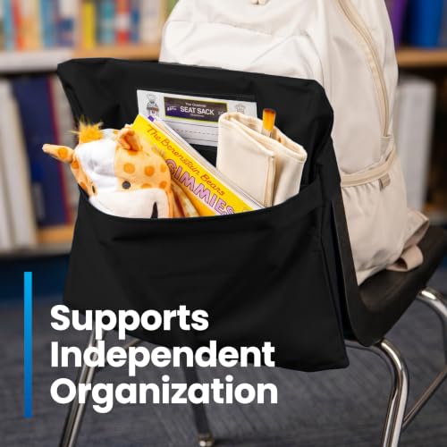 Image of Seat Sack Student Chair Storage Pocket - 17 inch, Single Pocket, Classroom Chair Organizer for Student Desks, Durable Over-the-Chair Storage, Black, 1-Pack