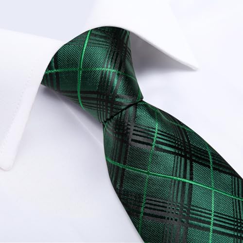 Image of DiBanGu Mens Tie Silk Plaid Striped Necktie and Pocket Square Cufflinks Tie Clip Set with Gift Box Formal Wedding Party