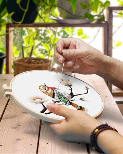 Image of TINDTOP Embroidery Kit for Adults, Flowers and Bird Embroidery Practice Kits for Beginners Adults Include Embroidery Cloth Hoops Threads for Craft Lover Hand Stitch
