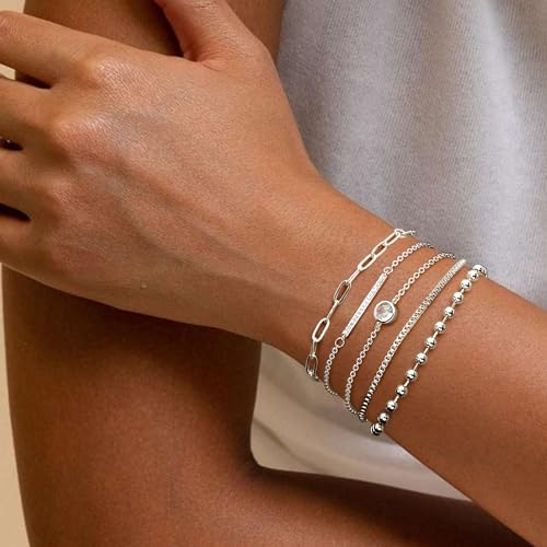 Dochais Gold Bracelets for Women Trendy 14k Gold-Plated Stackable Dainty Bracelet Adjustable Charm Paperclip Cuban Link Chain Tarnish Free Gold Jewelry Sets Fashion Accessories Gifts3