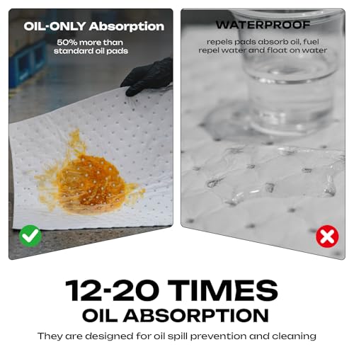 Image of Oil Absorbent Pads Roll | 16 inchx20 inch Oil-Only Spill Mat 100-Pack | Industrial Spill Control for Oil & Fuel(24 Gal /Box) | Repels Water Absorbing Rolls