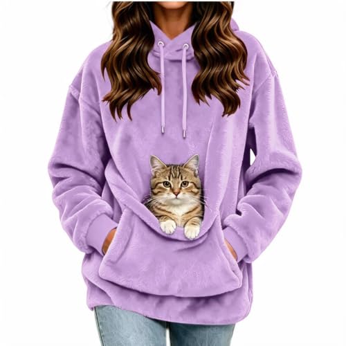 fartey Sweatshirt with Dog Pouch Women Fleece Hooded Cozy Pet Carrier Top - image 2