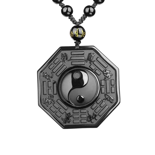 Black Obsidian Necklace Talisman Amulet Protection Pendant with Adjustable Bead Chain Healing Crystal Stone Necklaces for Men Women