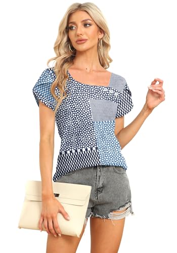Image of Womens Petal Sleeve Tops Summer Trendy T Shirt Casual Loose Square Neck Button Blouse Tees
