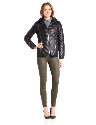 Miss Sixty Women's Zip Front Packable Down Silver Hardware Jacket