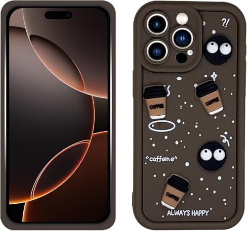 Image of GoldKart Back Case Cover Compatible for iPhone 16 Pro Max | Cute Fun Cartoon 3D Ball Coffee Silicone Case | Full Body Protection Back Cover for iPhone 16 Pro Max - Brown