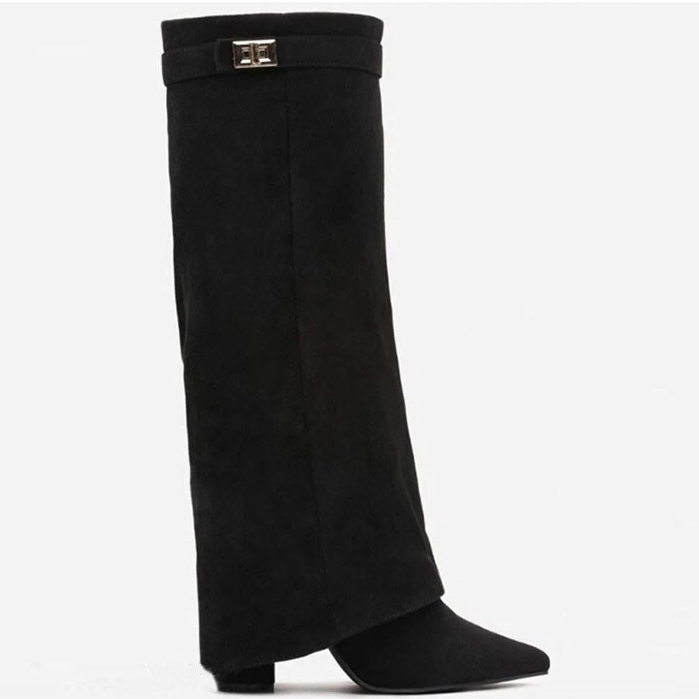 Stiefel Damen Fold Over Boots Spitzer Zehenbereich Plateauabsatz Langschaft Knee High Boots Winter Warme Stiefeletten