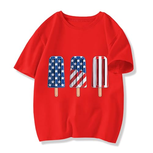 Image of Toddler Boys Girls 4th of July Short Sleeve Shirt - Kids Patriotic American Flag Memorial Day USA Tops 2-7T