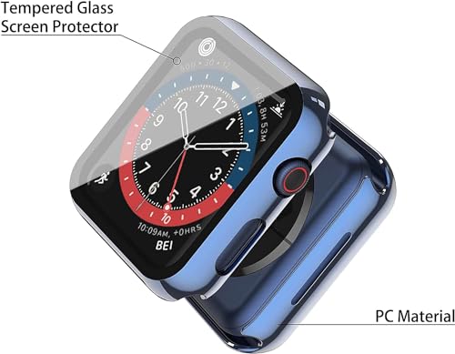 Image of Misxi 2 Pack Hard PC Case with Tempered Glass Screen Protector Compatible with Apple Watch SE 3 (2025) SE 2 SE Series 6 Series 5 Series 4 40mm, 1 Blue + 1 Transparent