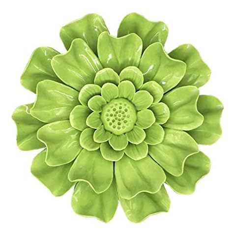 LSME 5.7" Green Ceramic Flowers Wall Art 3D Hanging Sculpture for Decoration Living Room Home Hallway Bedroom Kitchen Farmhouse Bathroom Room (Large) Cover