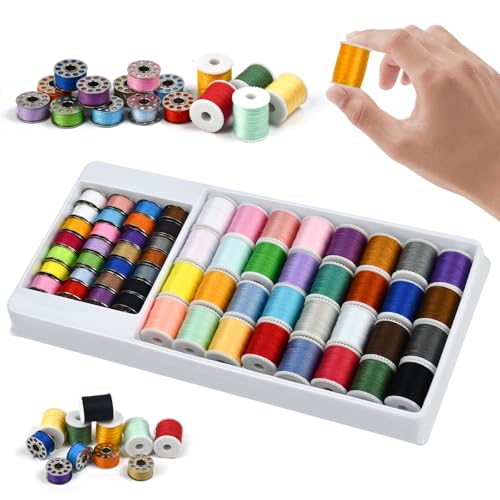 Huucozn 60 PCS Hilos de Coser para Maquina de Colores, Hilo de Costura Poliéster 20-25Yard/Cada, Hilos de Colores paraCoser con 28 Bobinas y Estuche de Almacenamiento para Máquinas deCoser y Acolchar