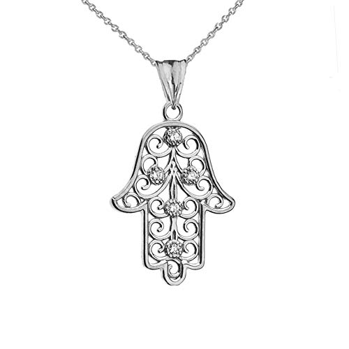 Sterling Silver Hamsa Hand Cubic Zirconia Charm Pendant Necklace