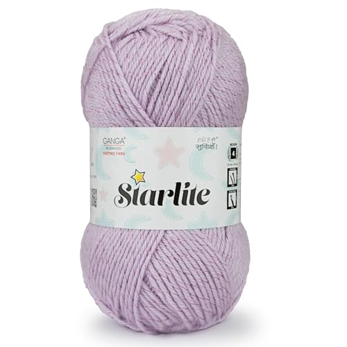 Image of Ganga Acrowools Acrylic Starlite, 99% Anti Pill Yarn 1% Metal, Hand Knitting Yarn Oekotex Class1 Certified (Stl013 - Lilac), 100 Gram