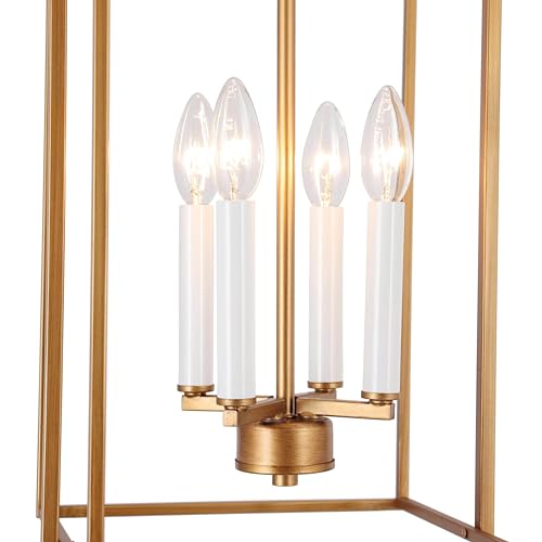 Image of KSANA Modern Gold Chandelier, 4-Light Geometric Pendant Chandeliers Hanging Light Fixture for Dining Room, Living Room, Bedroom, Kitchen Island, Foyer