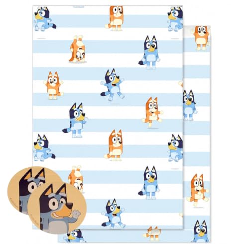 Danilo Promotions LTD BLW01 Bluey Wrapping Paper Bluey Gift Wrapping 2 Sheets 2 Tags Bluey