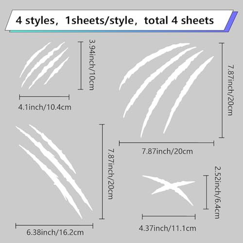 Image of GORGECRAFT 4 Styles 4Pcs Monster Claw Scratch Stripe Car Decals White Reflective Claw Mark Bumper Sticker Waterproof PET Automotive Exterior Decor Stickers for SUV Truck Motorcycle Doors Walls Laptop