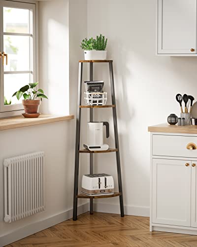 Pipishell Corner Shelf, 4 Tier Corner Bookshelf Bookcase, Display Shelf Industrial Corner Ladder Shelf Plant Shelf For Bedroom, Living Room, Office, Kitchen, Small Space（Rustic Brown） #TOP2