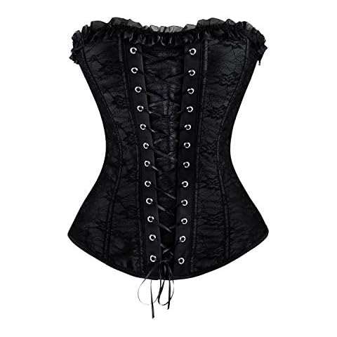 Kimring Women's Burlesque Beautiful Floral Lace Overlay Lace Up Strapless Boby Shaper Outwear Corset Black Small Cover