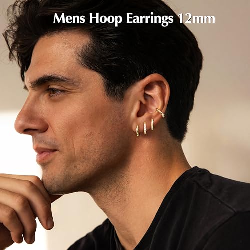 Image of Small Gold Huggie Hoop Earrings Set for Women Men Hypoallergenic 14K Plated Stack Cartilage Earrings, Sterling Silver Multiple Piercing Lightweight Mini Thin Cute Dainty Trendy Jewelry Gifts for Women