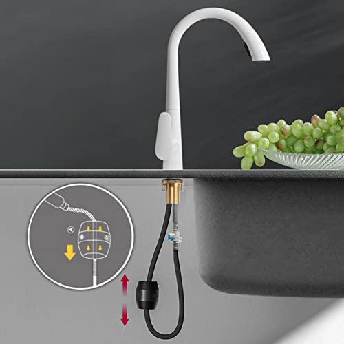 Robinet de cuisine blanc avec douchette extractible et mitigeur en laiton pivotant - 6