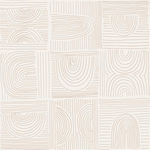 VEELIKE Papel Pintado Geométrico Beige Boho Papel de Pared Geometrico Arcos Abstracto 44.5 cm × 300 cm Mediados de Siglo Moderno Fotomurales Decorativos Pared Dormitorio Vinilo Adhesivo Pared Baño