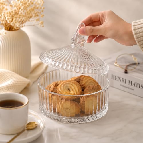 Image of WRINGO Flower Shape Crystal Glass Candy Jar with Lid | Premium Decorative Candy Storage Container | Dry Fruit, Chocolates, Cookies & Snacks Jar | Elegant Crystal Cut Design | (Pack of 1)