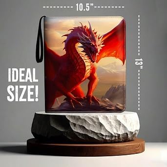 Dragon Themed Trading Card Binder - 13'' X 10.5" PU Leather Zippered Binder with Handle, 50 Sheets (9-Pocket Double Size), Holds 900 Cards, Velvet Liner, Includes Clear Card Holder