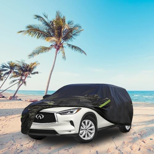 Image of KouKou Waterproof SUV Car Cover Suitable for Infiniti QX50 from 2013 to 2025, 7 Layers Windproof All Weather Waterproof Outdoor Cover Sun Rain UV Dust Snow Protection. Black