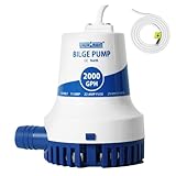 WASSERMANN 2000GPH Prime Bilge Pump 12V, Upgraded Heavy-Duty Marine Submersible Bilge Water Pumps for Boats with Long Power Cord and Anti-Airlock Protection for Continuous Reliable Operation