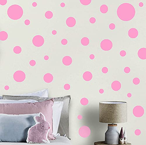 Polka Dot Wall Stickers, Wall Decor Stickers, Wall Dots, Vinyl Circle Room Dot Decals (Pink)