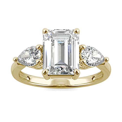 Charles & Colvard 14K Yellow Gold Moissanite 9x7mm Emerald Engagement Ring, 3.38cttw DEW