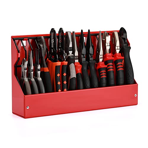 Ementol 14 Slots Plier Organizer Rack, Mounts On A Pegboard, Special Tilt Feature, Red/Black, For Toolbox Drawer Or Workbench #TOP1