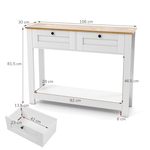 Console d’entrée blanche 2 tiroirs, style rustique LIFEZEAL