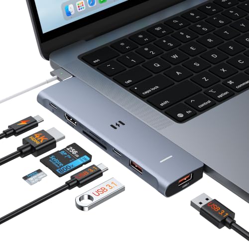 Image of USB C Adapter HDMI Hub for MacBook Neo /Air /Pro 2026-2018 Multiport Dongle | 7-in-2 MacBook Accessories Dongle,HDMI 4K@60Hz, Thunderbolt, 10Gbps USB-C /A data, SD /microSD reader, 100W PD, Plug & play.