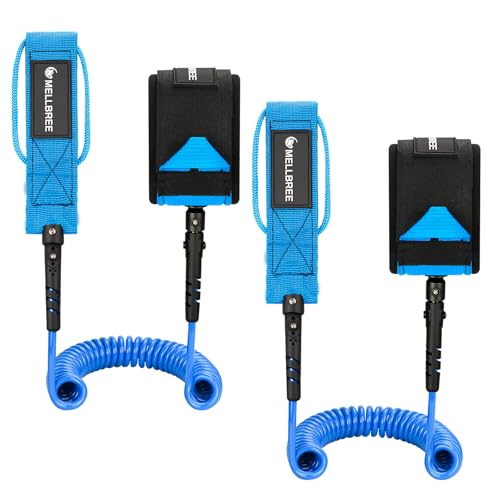 Mellbree Surfboard Leash, 2Pack 10 FT Tangle-Free Boogie Board Leash for Sups, Paddle Boards 7mm Anti Fracture with Comfortable Ankle Cuff Accompanying Surfers for Safer Surfing, Blue