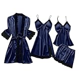 SDOHIG Nightgown and Robe Sets for Women Sexy Pajama Set for Women Plus Size Comfy Silk Satin Lingerie Sets Classy 4 Piece Pjs Loungewear Lace Cute Sleepwear Todays Daily Deals Clearance