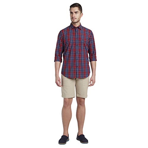 Image of Colorplus Men's Pure Cotton Checks Pattern Tailored Fit Spread Collar Full Sleeve Casual Shirt