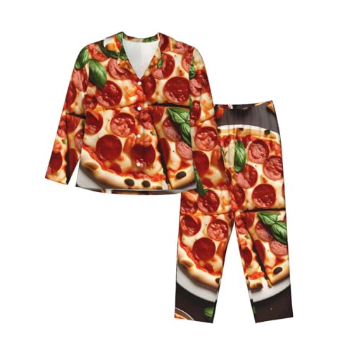 Pyjama 2 pièces femme manches longues vêtement de nuit imprimé pizza