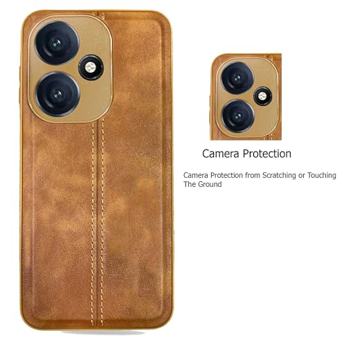 Image of A rtistque Premium Thread Leather Back Cover Case for Infinix Hot 30i | Drop Protection | Smooth Grip | Raised Camera Edges - Brown
