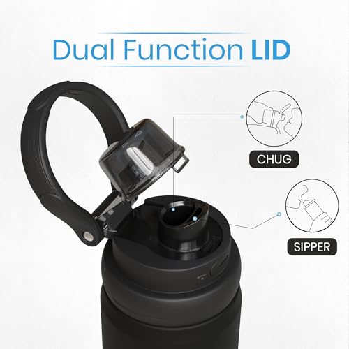 Image of Aquaminder Rio Prime+ Smart Water Bottle, 700 ml with Beep & Glow Reminder Double Wall Stainless Steel, Hot & Cold Retention, 15-Day Battery (Black)