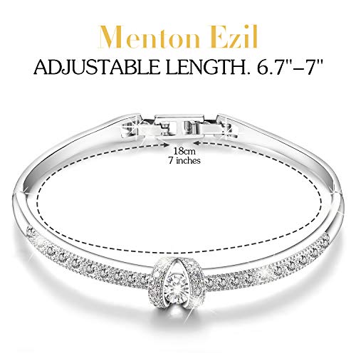 Menton Ezil Fashion Jewelry Princess 18K White Gold Plated Adjustable Hinged Bangle Bracelets With Swarovsk White Crystal April Birthstone For Woman Birthday Mother’s Day Anniversary Jewelry Gift For Women Wife Mom Girlfriend Girls(Silver) #TOP1