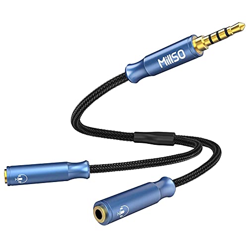 MillSO イヤホンジャック 二股 4極 分岐 2分配ケーブル ボイスチャット 音楽シャア 3.5mm オーディオ分配ケーブル(4極メスx2-4極オス) 金メッキ端子 高耐久 イヤホン分配器 ヘッドホン 延長 マイク 分岐ケーブル 30cmのサムネイル