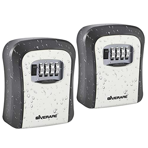 Image of GIVERARE 2 PACK Key Lock Box, Wall Mount 4 Digits Combination Lockbox Outside, Waterproof Outdoor Key Hider for House Key, Resettable Safe Security Password Box with Mounting Kit & Dust-proof Cover-Grey