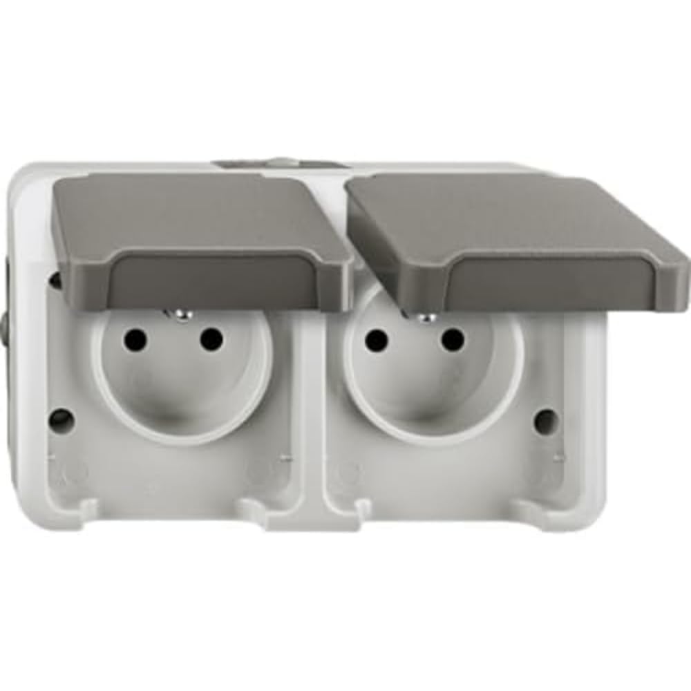 Prise double Merten gris clair MEG2520-8029 avec raccordement terre BRS